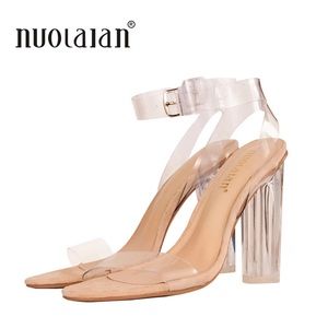 Transparent Strappy Buckle High Heels Sand…